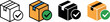 © Well Done - Delivered package icon vector with cardboard box and checkmark symbol for shipping success, order tracking, and logistics services