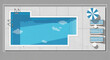 © Ayung - Top view of a modern swimming pool with lounge chairs and umbrella.