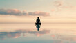 © Anton Popov - Silhouette of person meditating on calm water at sunset, symbolizing mental health, mindfulness, inner peace, balance and emotional harmony, relaxation and clarity of mind