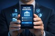 © Haseeb - Online banking mobile app login with digital finance services secure payment and financial technology concept
