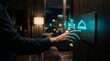 © aimodels24 - Hand interacting with a digital interface showing room service icons in a modern setting