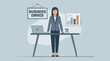 © Artification - Female Business Owner Standing at Desk with Laptop and Growth Chart Illustration