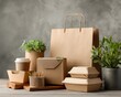 © TANATPON - Eco friendly takeaway packaging paper bags boxes cups sustainable zero waste food concept