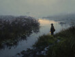© wayne - Moody Landscape with Night Lantern Reflection in Misty Swamp River – Serene and Atmospheric Wetland Escape