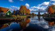© Nan - AI generator images of  cultural conservation area featuring historic windmills, traditional wooden houses, and craft workshops. It's especially beautiful in the autumn when the leaves change color.