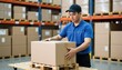 © NAD SANG PAP - Warehouse worker packaging goods distribution center action scene industrial environment side view logistics efficiency