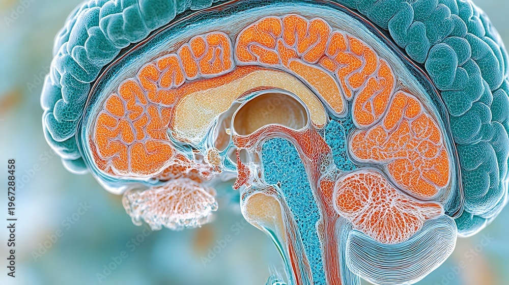 Detailed Sagittal View of Human Brain Anatomy and Neural Pathways ...