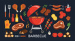 © ColorWave Studio - Extensive set of barbecue icons includes a red grill meat steaks chicken wings sauces and various cooking utensils.