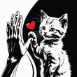 © Mahmudur - Adorable Cat High Five Heart Line Art T-Shirt Vector Design