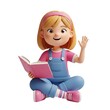 © Mofizul - Little girl reading a pink book and waving her hand happily.