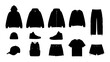 © Shahida - Streetwear clothing silhouette collection, 13 apparel vector icons, urban fashion garment set with hoodie, t-shirt, sneakers, and accessories for techpack design