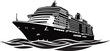 © BushraTech - Simple black Cruise ship vector illustration.Vector art of a cruise ship isolated on white background.