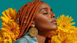 © Work Smartly - Radiant Woman with Orange Braids and Yellow Sunflowers on Teal