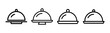 © Mirza - Minimalist food cloche icons, restaurant serving platter set, 4 black line art SVG symbols