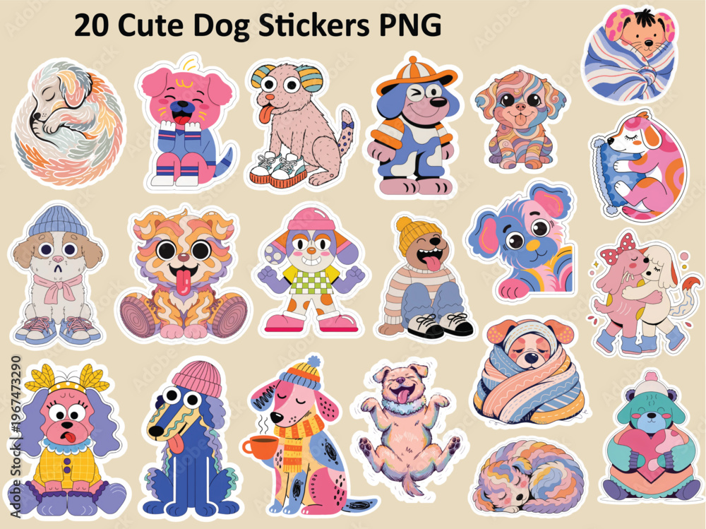 Cute Kawaii Dog Sticker Pack, Die Cut Digital Download Printable PNG ...