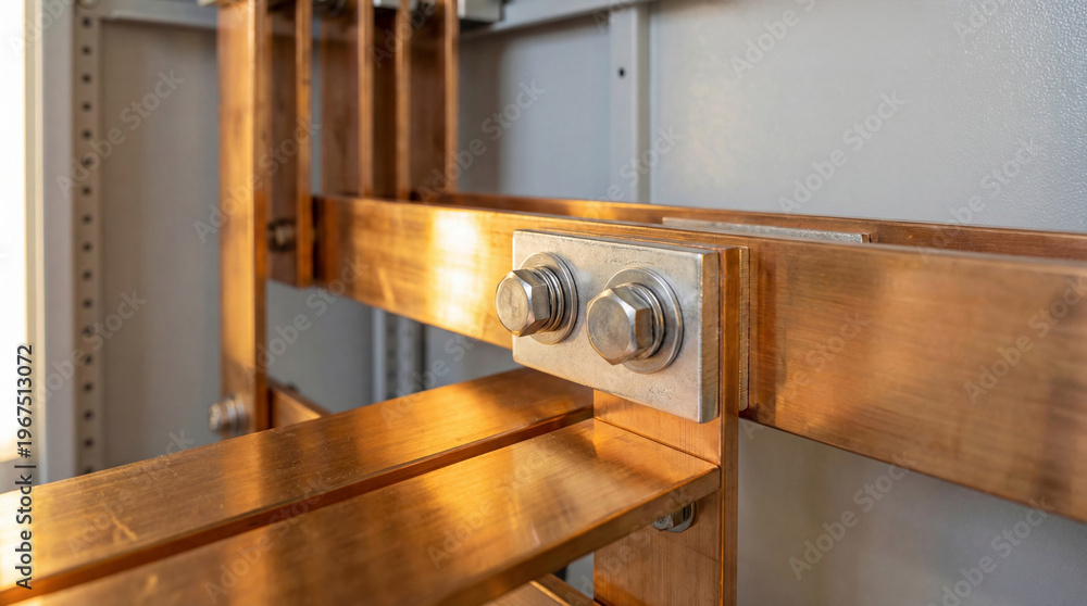 Copper busbar in electrical substation with bolted connection ...