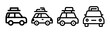 © Eva - Set of four car icons for road trip, travel, and vacation themes.