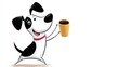 © Liudmyla - Happy black and white dog holding coffee cup on light background, copy space