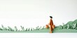 © antishock - Papercraft scene depicts person carrying baskets amidst green foliage. Minimalist style, clean background, serene composition.
