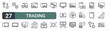 © XS Works - set of 27 thin line trading icons for web, mobile and digital interfaces including exchange, safety box, ting, laptop, binocular, statistics report, bar chart, growth and safe box. editable stroke