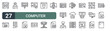 © XS Works - set of 27 thin line computer programming icons for web, mobile and digital interfaces including api, new features, programmer, new features, landing page, script, edit code, bug and encryption.