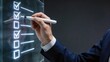 ©  Jay chou - Businessman hand marking checklist on glass board with white marker corporate planning project management task completion office workflow strategic decision making professional