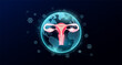 © Adisak - Human organ uterus in blue transparent globe. Science icons surrounded. Global there is increasing importance placed on health care. Medical world future. Vector.