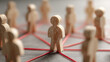 © Faisal - A central figure connects with multiple people through red lines representing relationships or communication in a social network or community