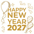 © eee - Happy new year 2027 gold text with balloons and confetti