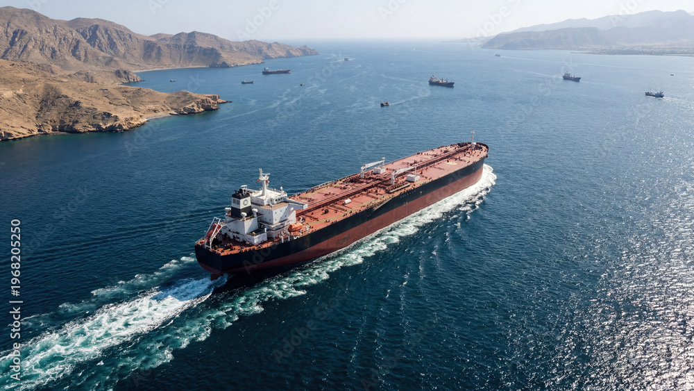 An oil tanker sailing through the Strait of Hormuz.