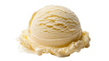 Creamy vanilla ice cream scoop with visible swirls and a soft melting texture, isolated on transparent background for dessert menus and promotions