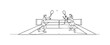 © Тимур Кунець - Tennis Match. Minimalistic one-line drawing two players on court exchanging strokes, continuous single black line on white background, simple outline style, no