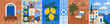 © Ardea-studio - Mediterranean summer art. Vector Greek, Italian, and Spanish illustrations of window, frame, ceramic tiles, lemons, Amalfi,  summer and rattan wicker furniture for poster and postcard