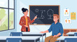 © Adobe - A teacher stands by a blackboard explaining a diagram of nature to a student