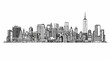 © sonic - A monochrome ink sketch depicts a dense, sprawling city skyline with varied skyscraper heights