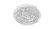 © Cuyu - A detailed line drawing of a fresh salad in a bowl with tomatoes and peppers