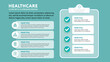 © forestgraphic - Medical business presentation slide template with clipboard checklist - modern minimalist design with line icons in flat style - teal green background