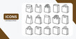 © Kingko - Shopping bag related line icon set. Paper market bag linear icons. Grocery bag outline vector signs and symbols collection.