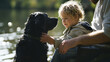 © Milos - A child shares a serene moment with a dog by the water, showcasing the beauty of friendship and the blissful connection between humans and animals in nature.