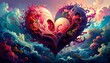 © Lefanya - A captivating abstract artwork depicting a majestic heart, formed by a vibrant symphony of swirling colors, intricate patterns, and fluid artistic elements, evoking deep emotion and boundless love