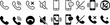 © Kateryna - phone call and mobile communication line icons set, telephone incoming outgoing missed call voice mail mute silent ring smartphone message chat and contact vector outline icon collection on transparen