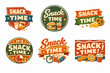 © IJ-studio - Snack time vintage badges and logos set with food and drink illustrations, retro style collection for cafes