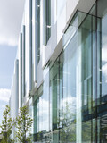 Modern Glass Facade Installation Urban Cityscape Architectural Photography Bright Daylight Aesthetic Perspective
