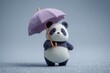 © Zahar - Cute panda holding purple umbrella in minimalist gray background