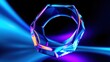 © antishock - Gleaming faceted octagon floats amid vibrant light streaks. Reflective surfaces create intense color gradients, dramatic visual impact.