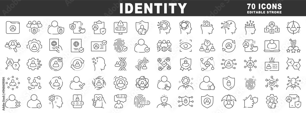 Identity icons for authentication, security, privacy, verification ...