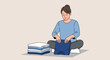 © Scroopt - A woman sitting on the floor and carefully folding a stack of clean laundry