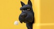 © Jamal Musallah - Grumpy Black Schnauzer Character Peeking Behind Yellow Wall