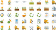 © MD - Set of Agriculture, Crop Growth, Farming Process, and Harvest Icons with Plants, Field Work, Machinery, and Organic Farming Concepts