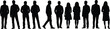 © English boys - Standing people silhouettes set, diverse group illustration, casual formal attire icons, demographic design, human figures, black silhouettes collection